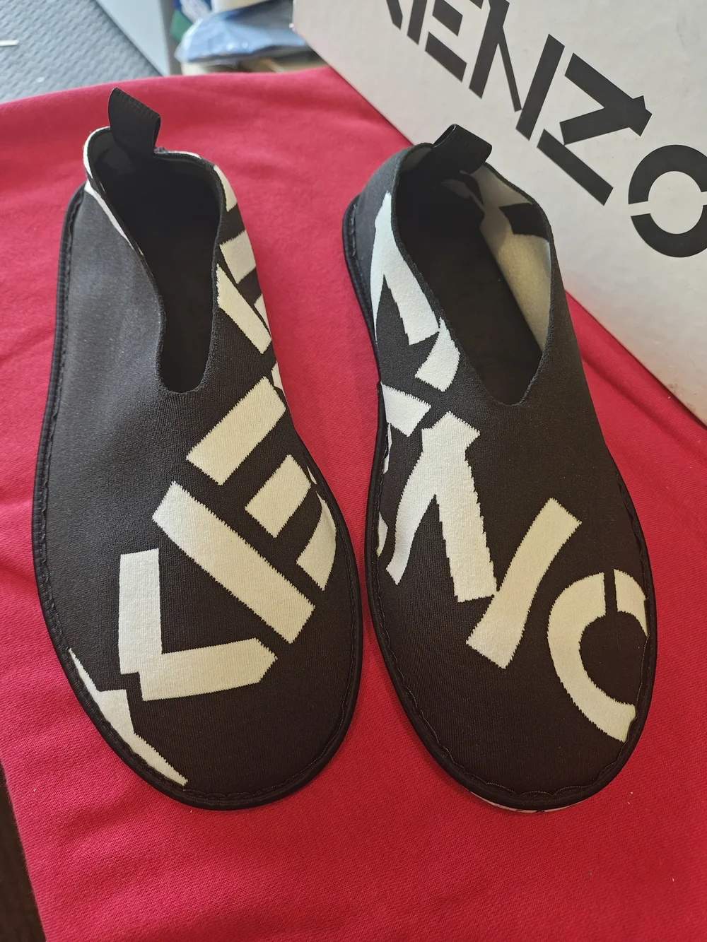 Kenzo Men’s Black and White Slip-On Sneakers 44